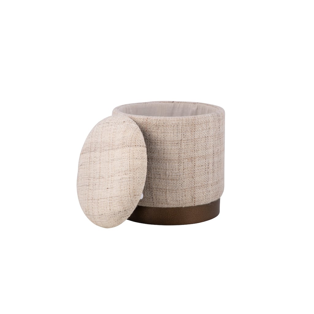 Handwoven Storage Ottoman with Hammered Metal Base - Solid Wood Frame, Hidden Storage Compartment