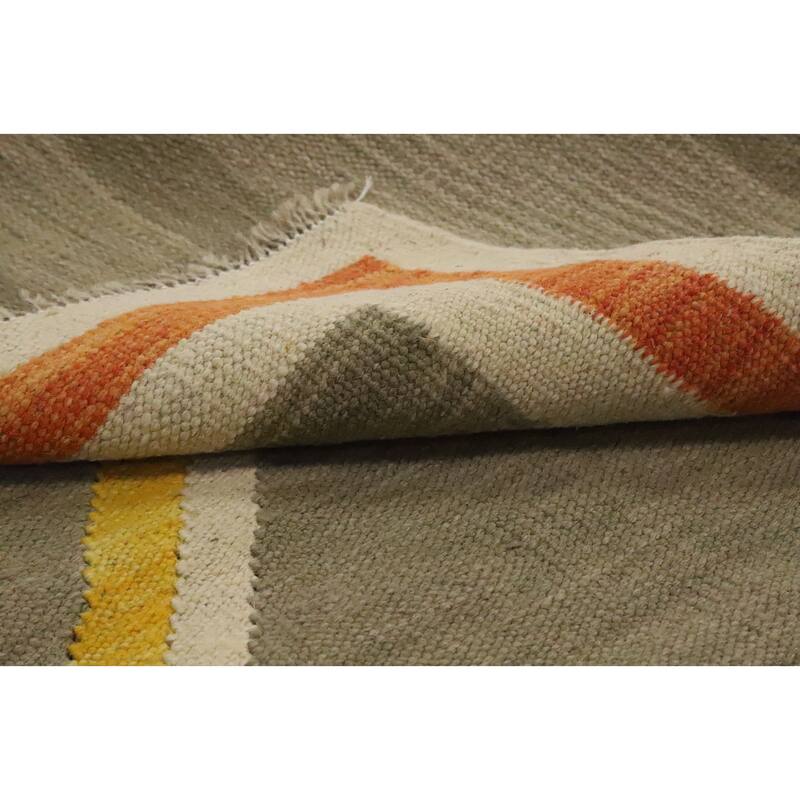 Hand Woven Oriental 100% Wool Carpet Southwestern Modern Green Kilim Area Rug - 4' 9'' X 3' 4''