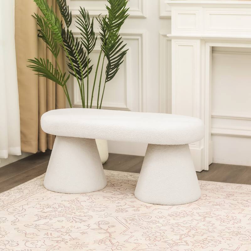 Adeco 39 Inches Long Soft Ottoman Bench for Living Room Bedroom - White