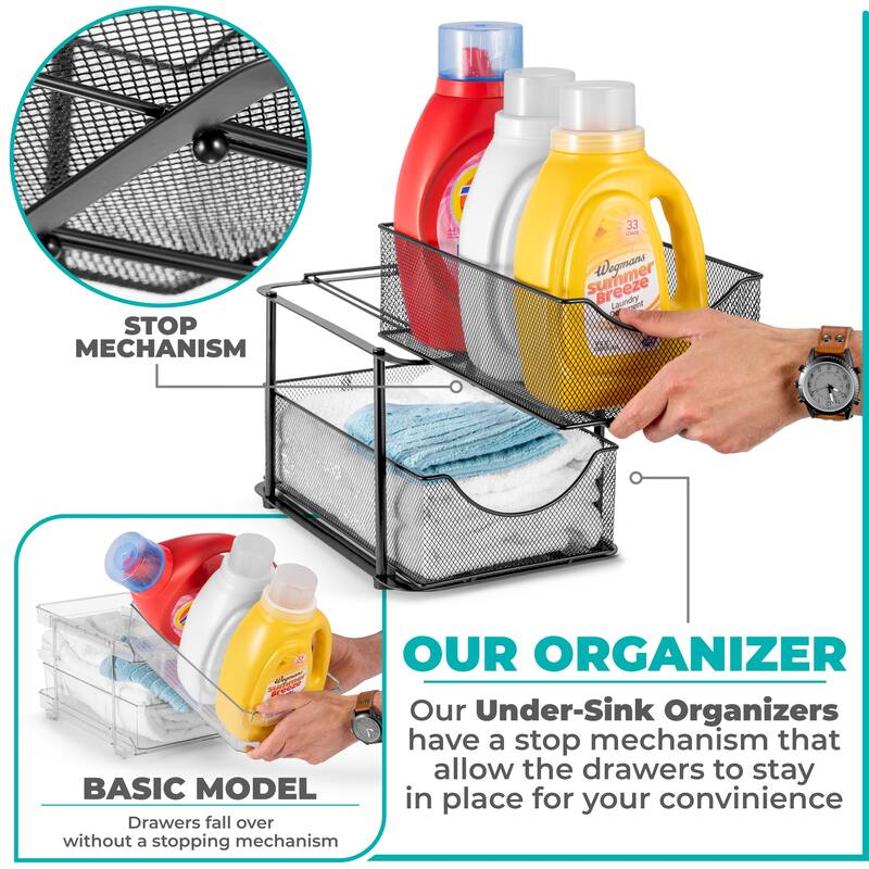 Sorbus 2 Tier Under Sink Bathroom Organizers and Storage (2 Pack) - 14" L x 9.3" W x 12.25" H