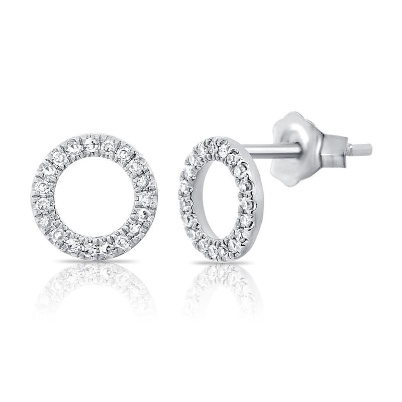 Joelle Collection Open Circle Diamond Stud Earrings 14K Gold - White