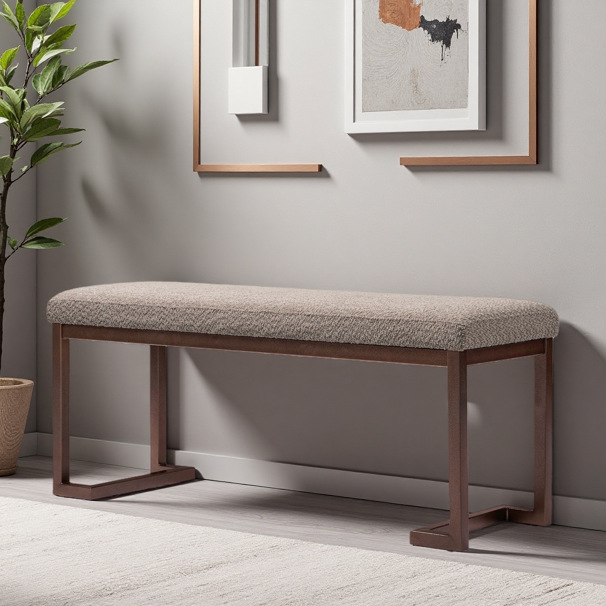 48"L Upholstered Bench with Metal Frame & Boucle Fabric
