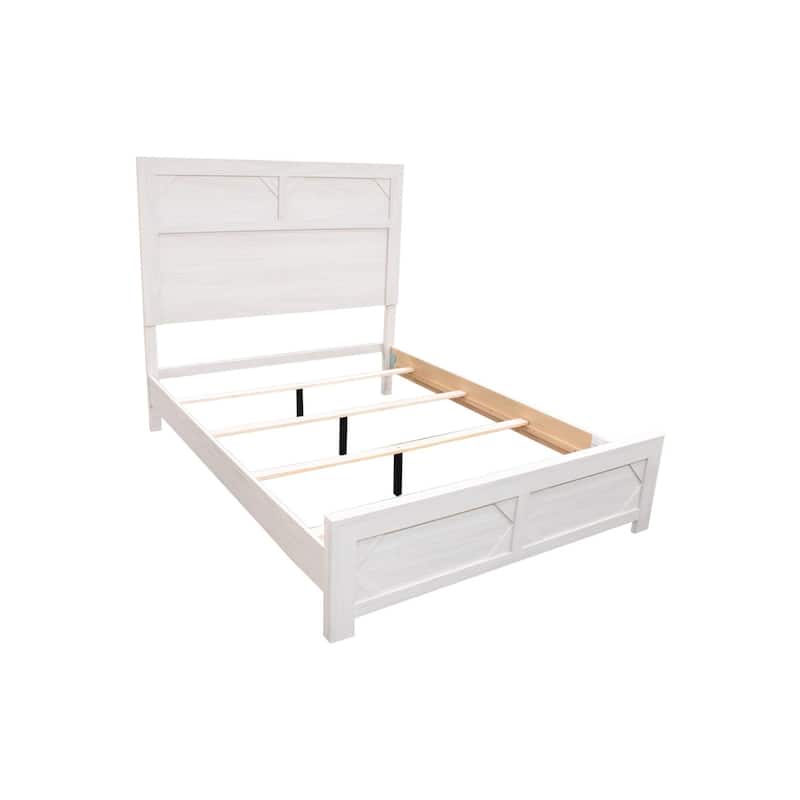 Modern Style 3pc Bed 2x Nightstand Set Sleek Handles Wooden Bed White Finish Bedroom Furniture