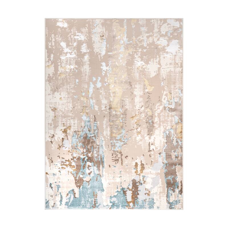 London Collection Cream/ Brown Abstract Area Rug - 5'3 x 7'3