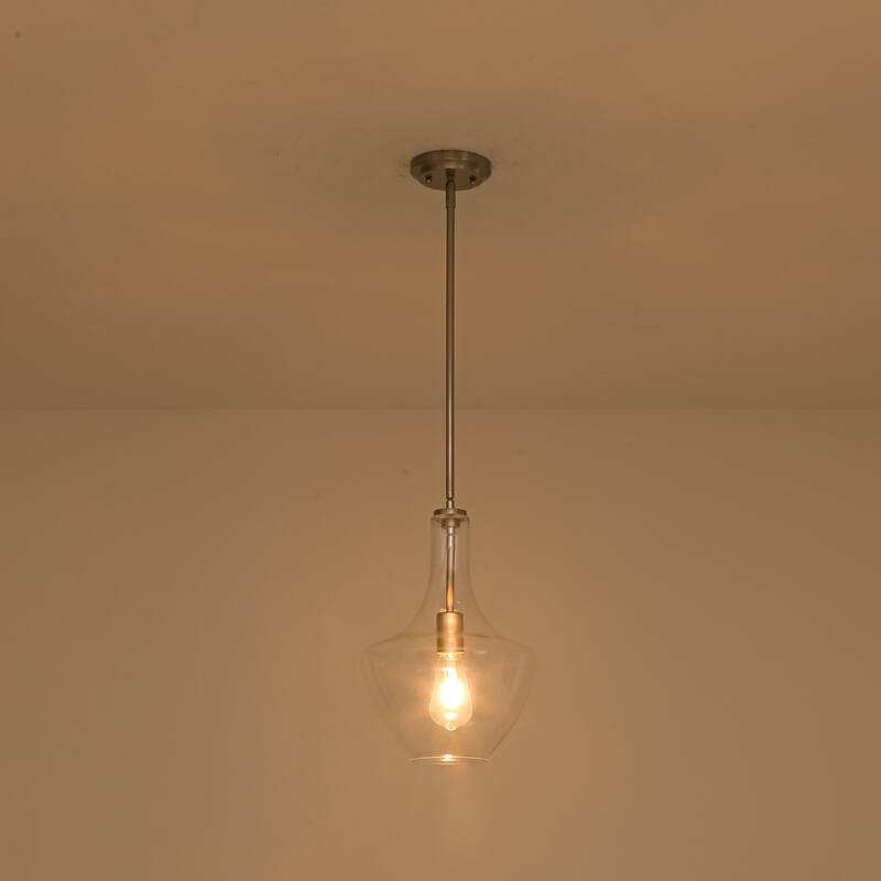 10.4" 1-Light Modern Bell-Shaped Chrome/Gold/Matte Black Clear Glass Pendant Light for Kitchen Island Dining Room