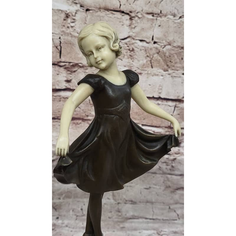 Little Girl Dancer Doing A Curtsy - Bronze Sculpture W/ Resin Arms Head Handmade Art