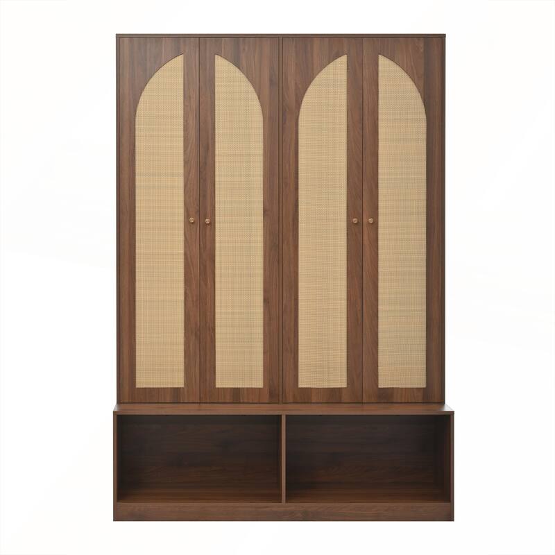4-In-1 Farmhouse Widen Hall Tree with 4 Rattan Doors