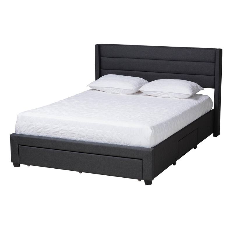 Braylon Mid-Century Modern 3-Drawer Wood Platform Bed - Charcoal Grey, Dark Brown - Full