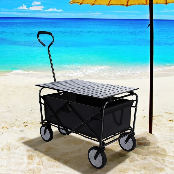Portable Folding Wagon Trolley with Aluminum Board Table Plate Brakes Utility Cart