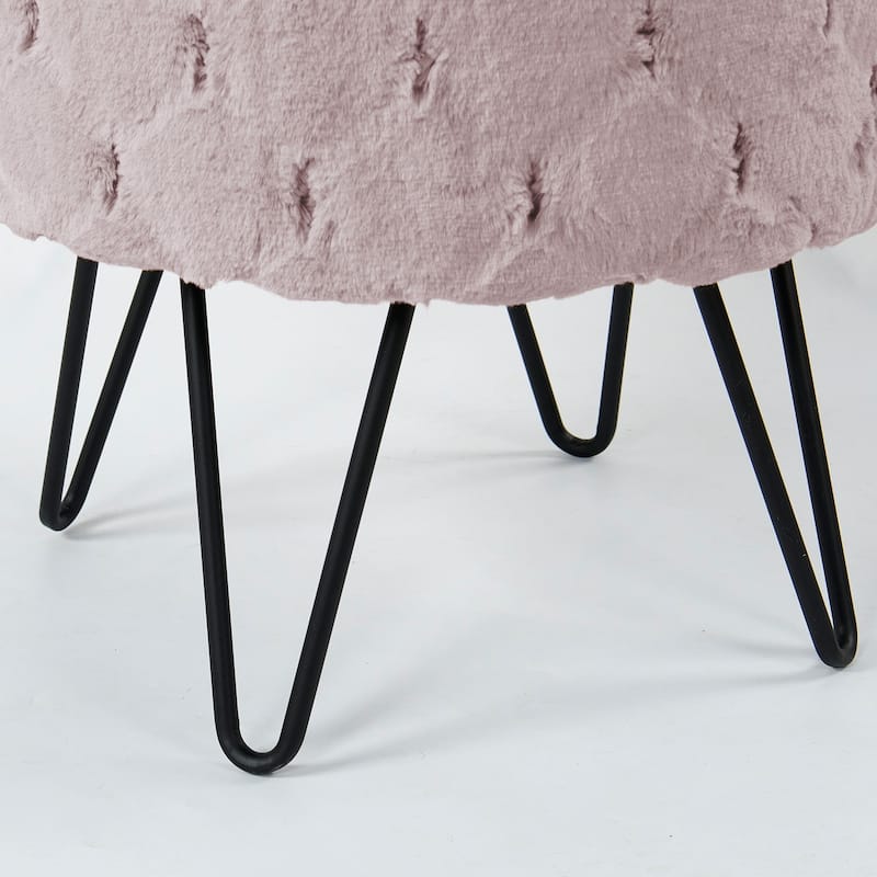 Jacquard Solid Fauxfur Round Ottoman