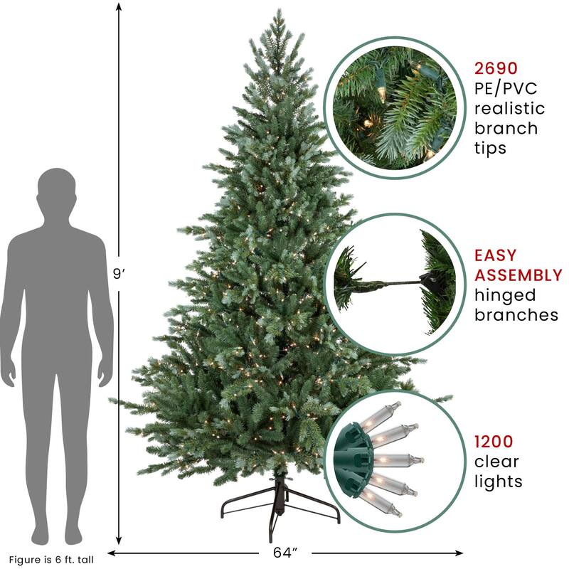 Medium Blue Spruce Artificial Christmas Tree 9' Clear Lights - 9 Foot