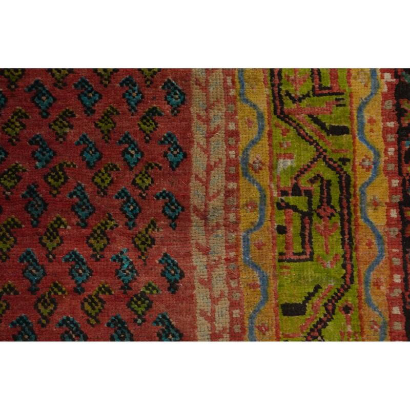 Hand Knotted Oriental 100% Wool Carpet Traditional Geometric Oranges & Rust Botemir Runner Rug - 9' 10'' X 3' 6''