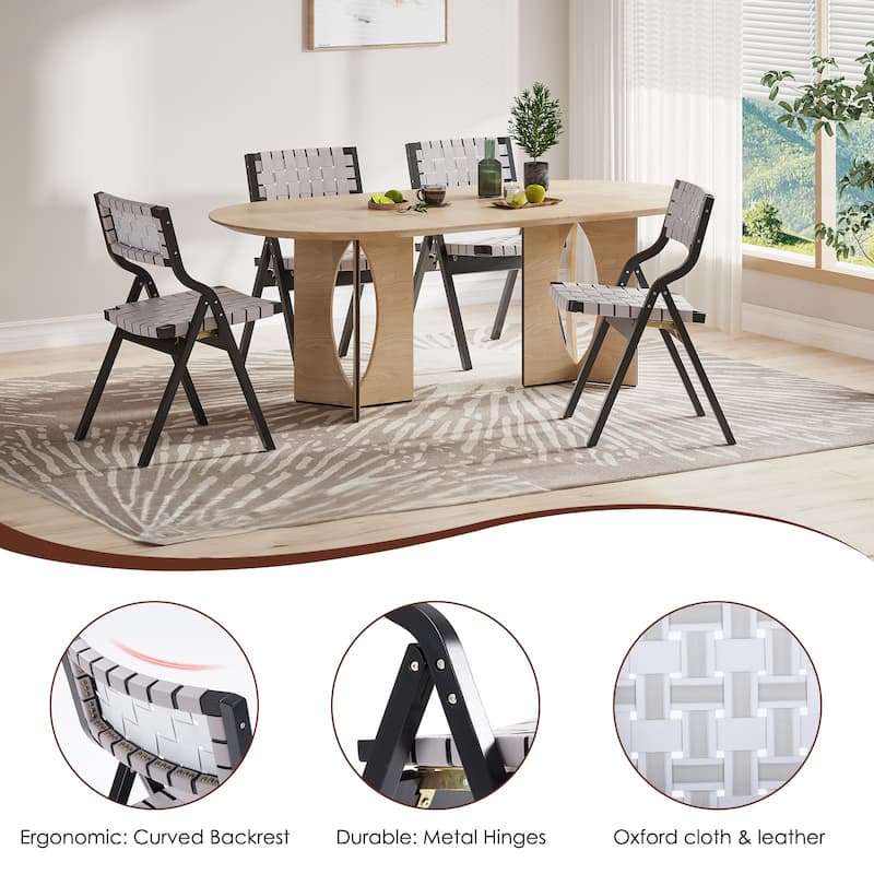 Foldable Chairs Wooden Stackable Dining Chairs for Kitchen & Dining Room Chair Woven Seat & Webbing Back, Dining Chair Set of 2