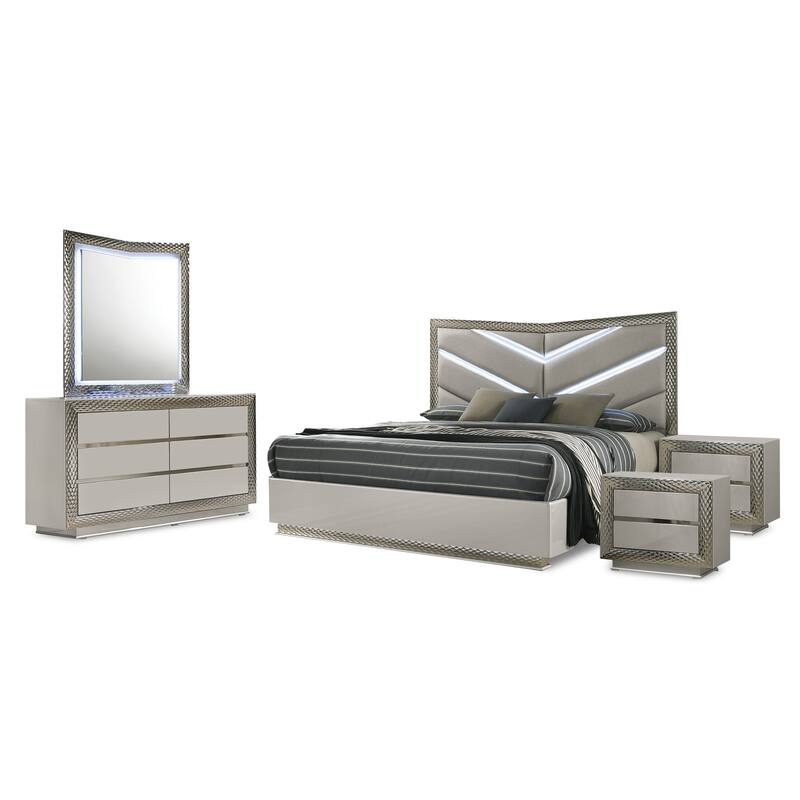 Furniture of America Urene Glam 5-Piece Grey Wood Platform Bedroom Set with LED Light