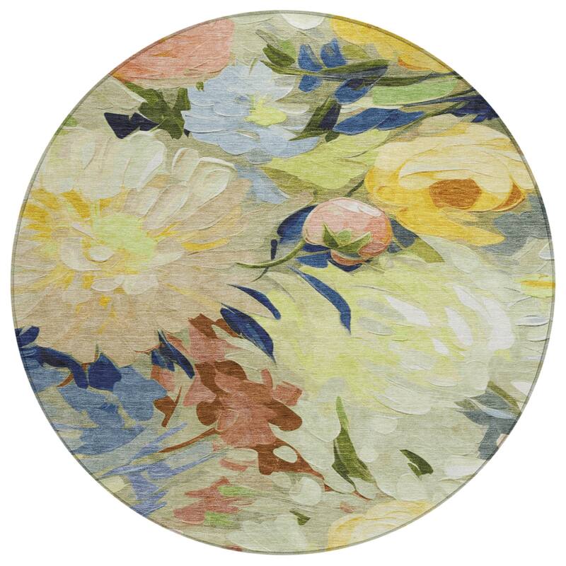 Machine Washable Indoor/ Outdoor Watercolor Floral Chantille Rug