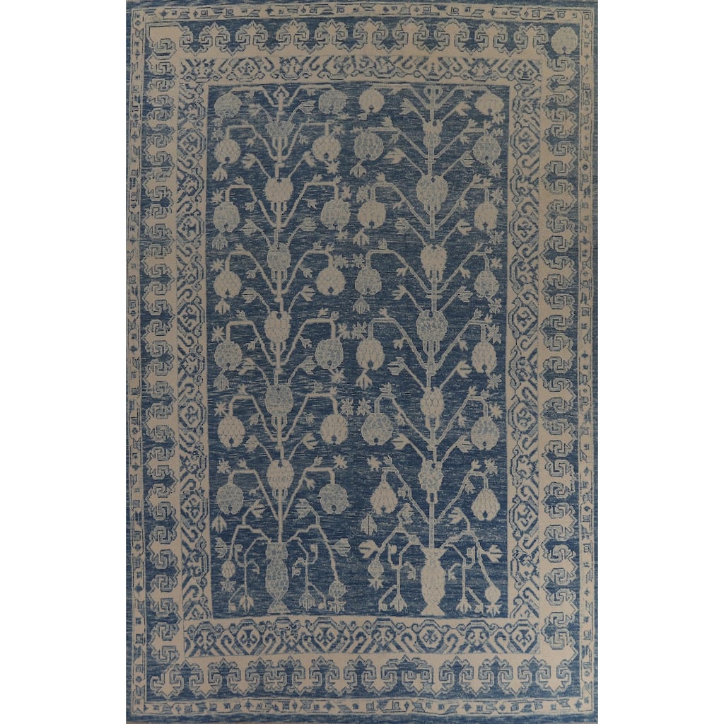 Hand Knotted Oriental 100% Wool Carpet Transitional All-Over Navy Blue & Blues Oushak Area Rug - 14' 9'' X 10' 0''