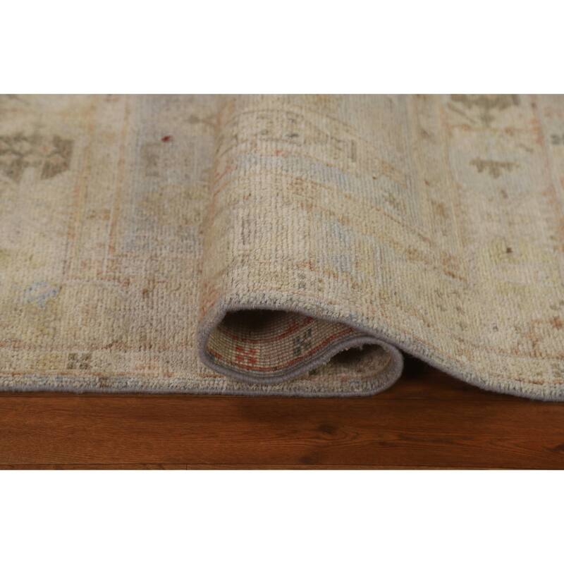 Geometric Oushak Turkish Area Accent Rug Hand-Knotted Wool Carpet - 3'1" x 3'11"