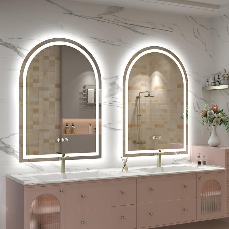 UL Certified Arched LED Anti-fog Tempered Glass Wall Bathroom Vanity Mirror