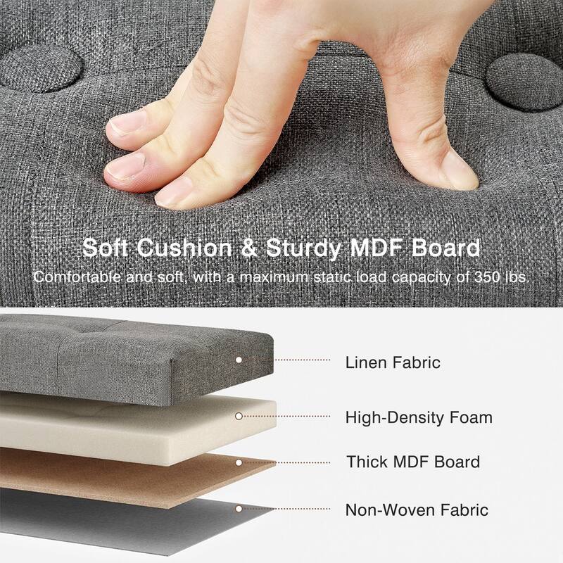 Javlergo Set of 1 or 2 Linen Ottoman Foot Rest with Wooden Legs Tufted Rectangle Upholstered Footstool for Couch Living Room