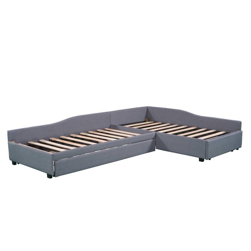 Elegant Upholstered Twin Daybed with Trundle & Storage Drawer, No Box Spring Needed, Cozy Sofa Bed for Living Rooms