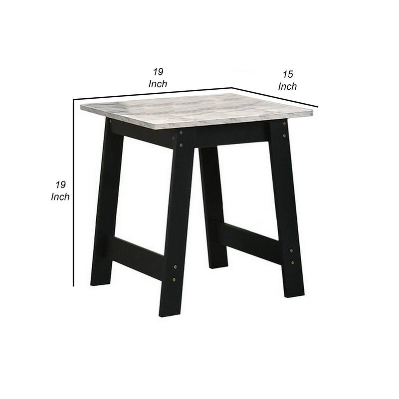 Oz 19 Inch Modern End Table with Faux Marble Finished Tabletop, Black