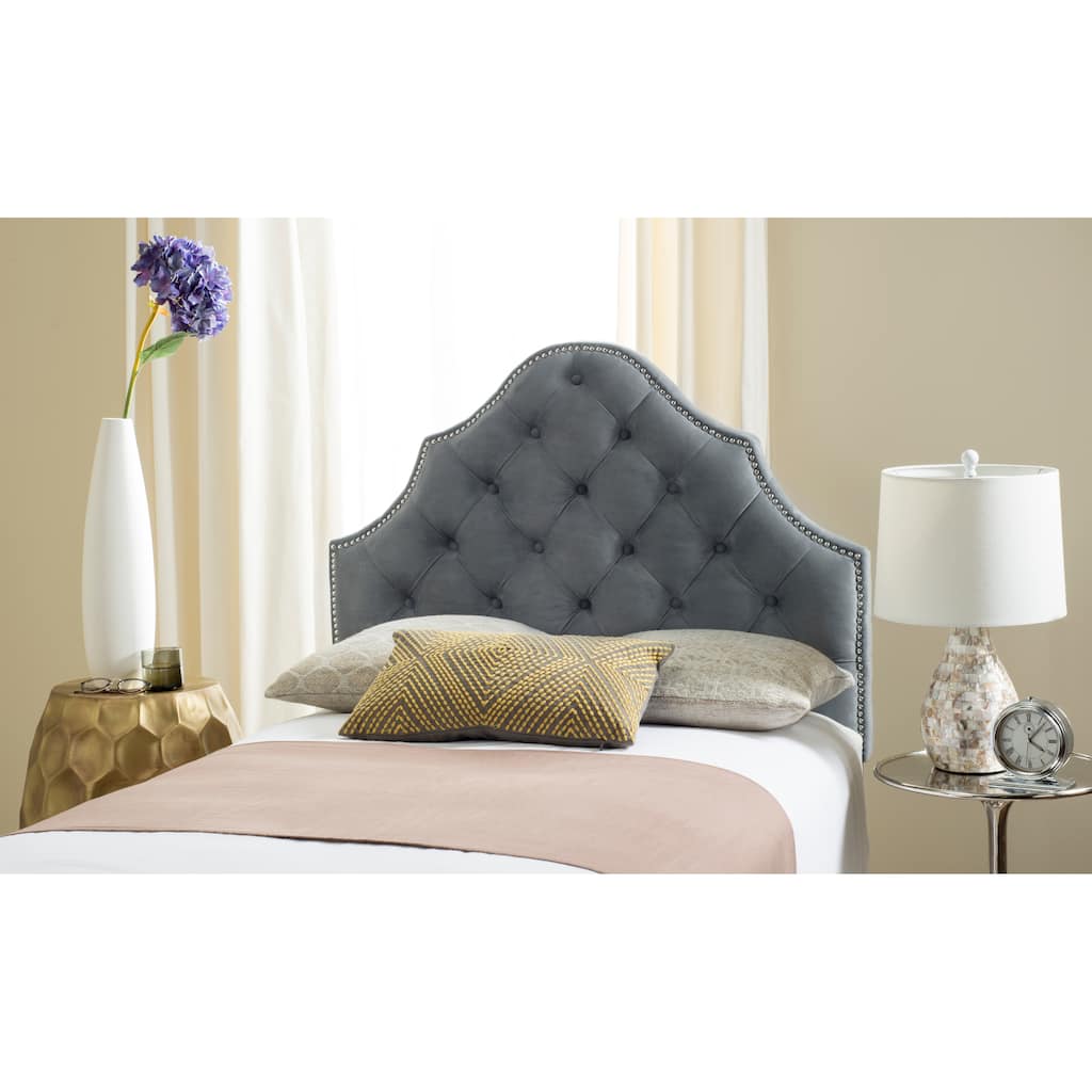 SAFAVIEH Trish Grey Upholstered Tufted Headboard - Silver Nailhead (Twin)