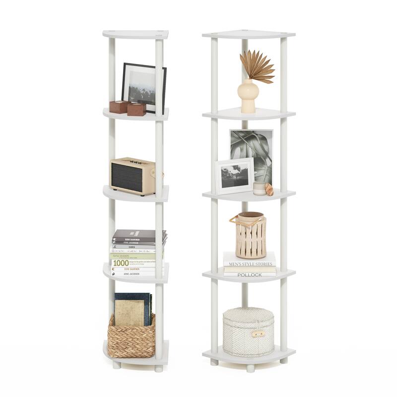 5 Tiers Wood Household Shelving Unit in White (11.6 in. W x 57.7 in. H x 11.6 in. D), Set of 2