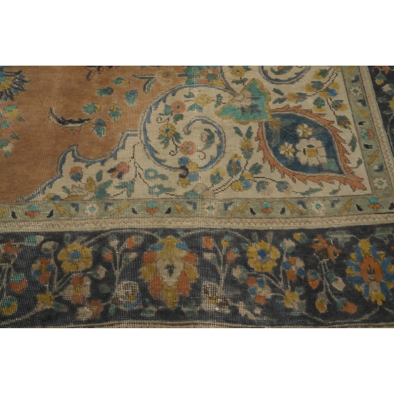 Hand Knotted Oriental 100% Wool Carpet Traditional Floral Oranges & Rust Tabriz Area Rug - 13' 0'' X 9' 9''