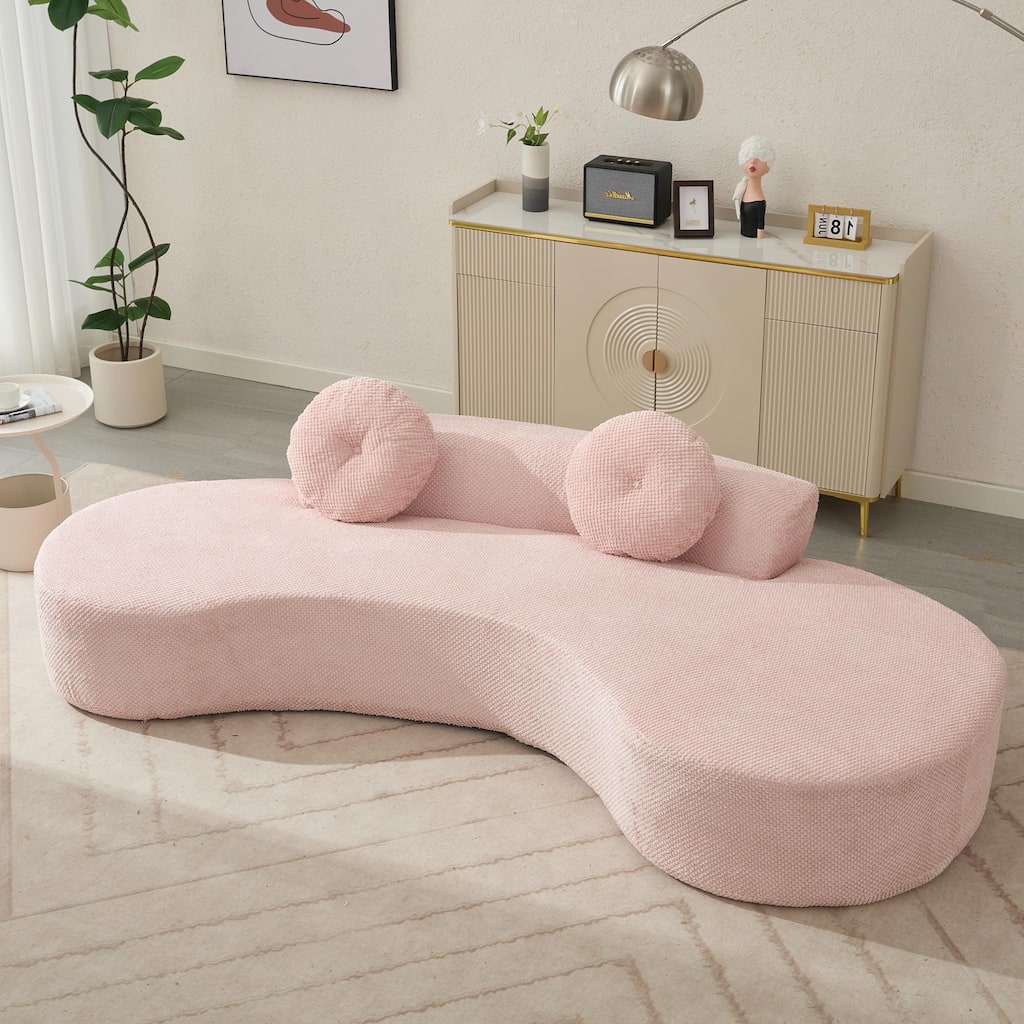 Oversized Corduroy Curved Sofa with 2 Pillows, Memory Foam Upholstered Lounge Sofa, Compressed 3 Seater Cloud Couch