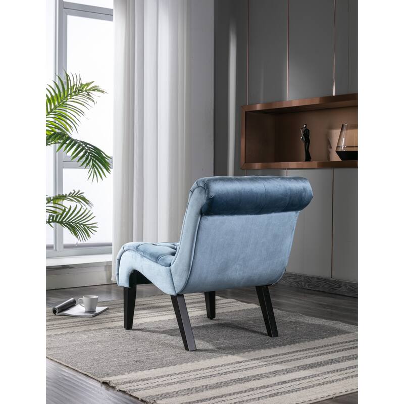 Velvet Upholstered Accent Chair Living Room Armless Leisure Lounge Chair, Comfortable Deep Buttons Backrests Chair