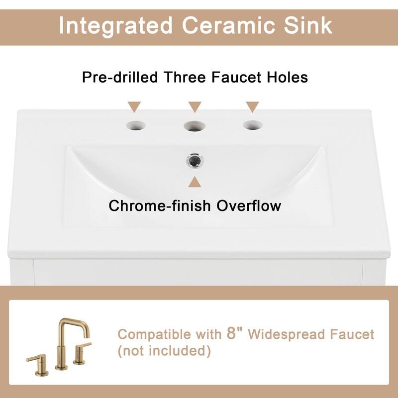 24" Bathroom Vanity with Sink, Bathroom Vanity Cabinet with Two Drawers and Door, Adjustable Shelf, Solid Wood and MDF