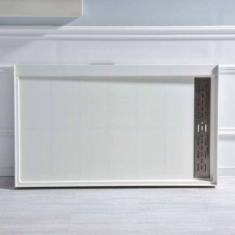 Alexander 60 in. L x 30 in. W Alcove Shower Pan Base with Right Drain in Glossy White Marine Acrylic