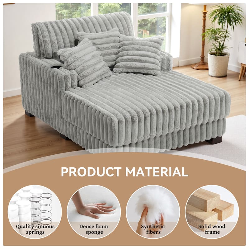 Modern Upgraded Plush Fabric Sofa Chaise Lounge with Pillows