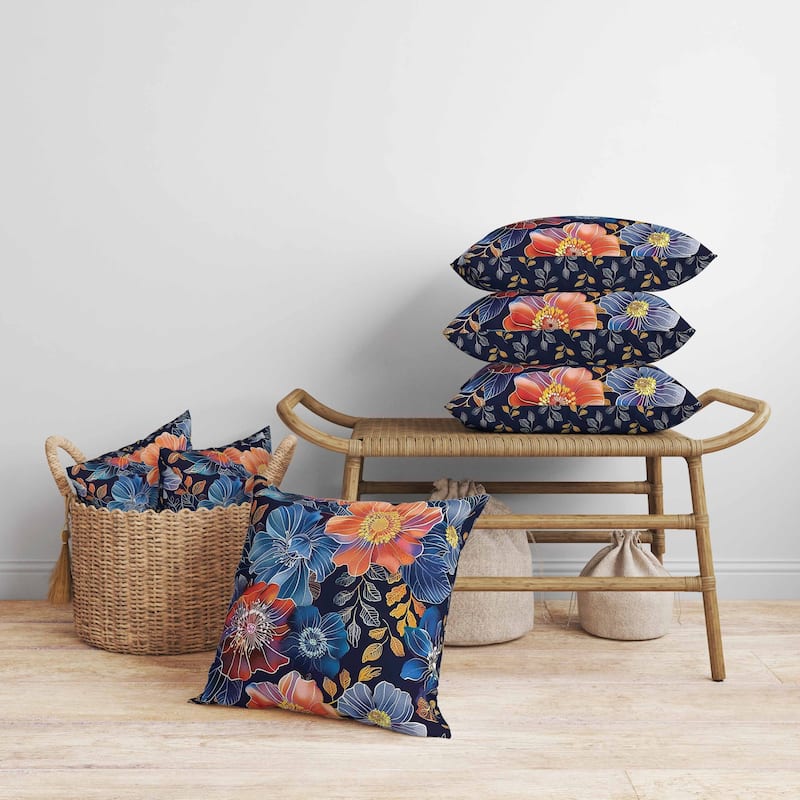 Painted Petalscape Faux Suede Reversible Throw Pillow Blue and Orange