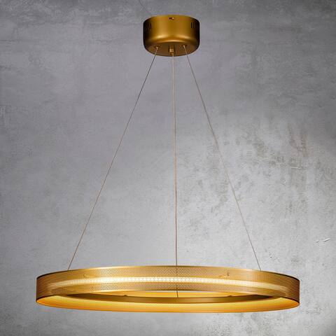 Modern And Contemporary 25'' Single Light Antique Gold Wagon Wheel LED Chandelier - W 29"