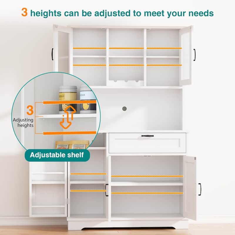 3-Door Storage Cabinet with Drawer & Adjustable Shelves - Freestanding Storage Organizer for Kitchen, Pantry, or Dining Room