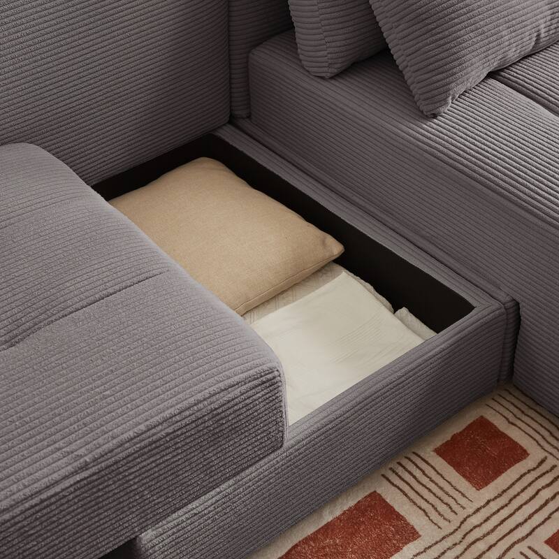 Convertible Storage Sofa with Corduroy Fabric & Adjustable Modular Design - Sleeper Sofa