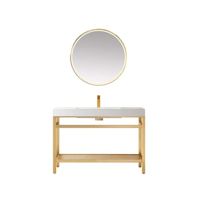 Ablitas 48" Single Vanity in Metal with Stone Sink Top&Mirror