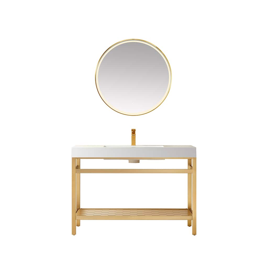 Ablitas 48" Single Vanity in Metal with Stone Sink Top&Mirror