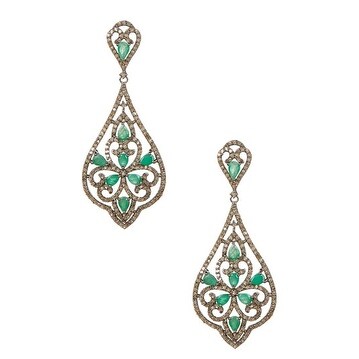 Genuine Diamond and Emerald Earring in sterling silver and white diamonds
