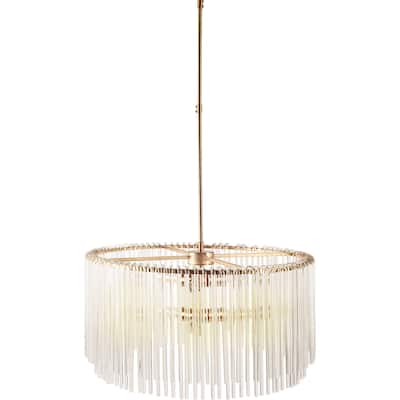 Elsa Frosted Glass w/Gold Metal Frame Six Bulb Chandelier - 26"W x 26"D x 14"H