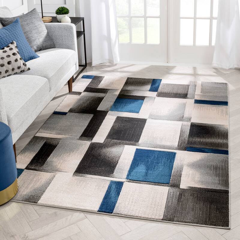 Well Woven Good Vibes Louisa Modern Geometric Area Rug - 9'3" x 12'6" - Blue - Rectangle