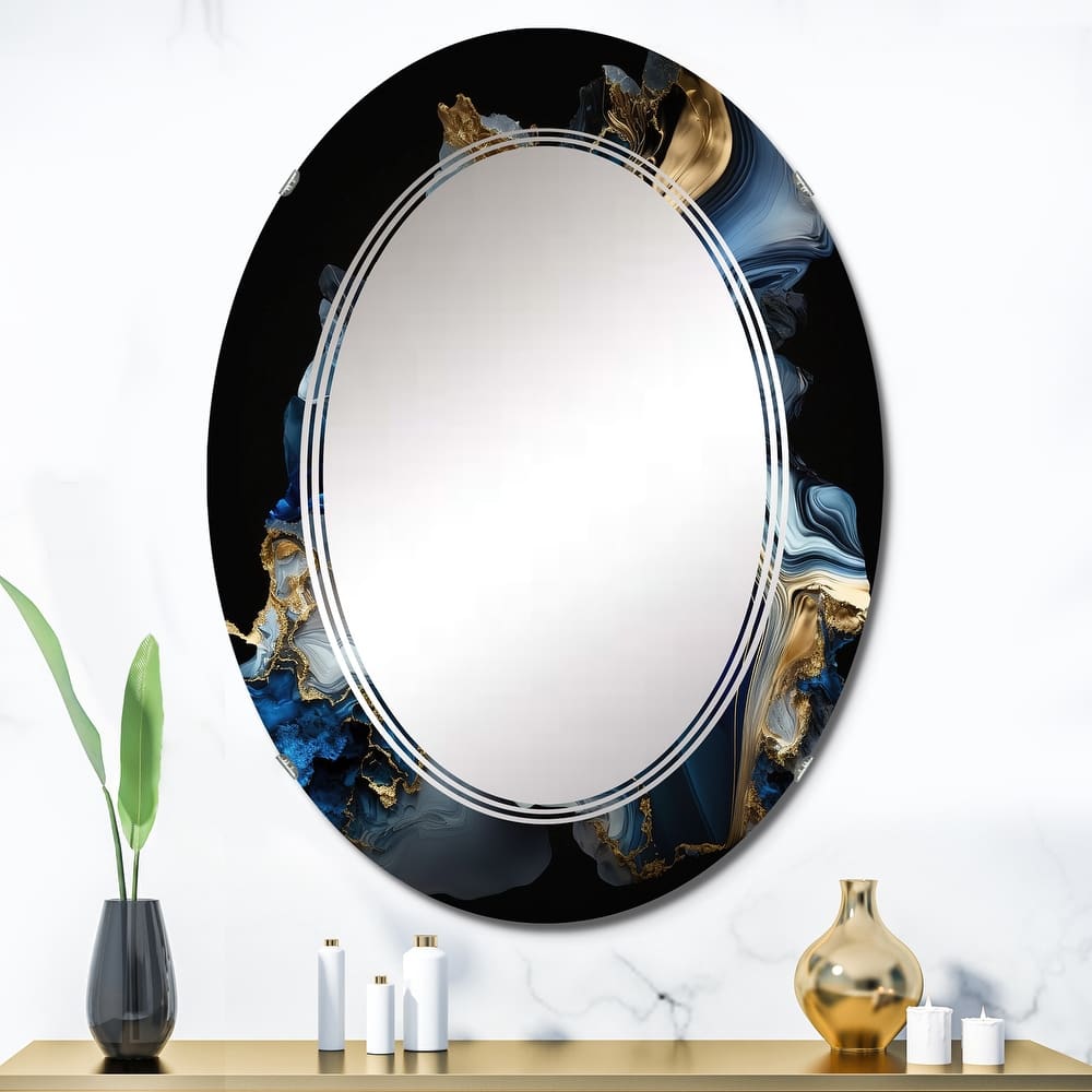 Designart 'Abstract Geode Marble Blue II' Printed Abstract Marble Wall Mirror