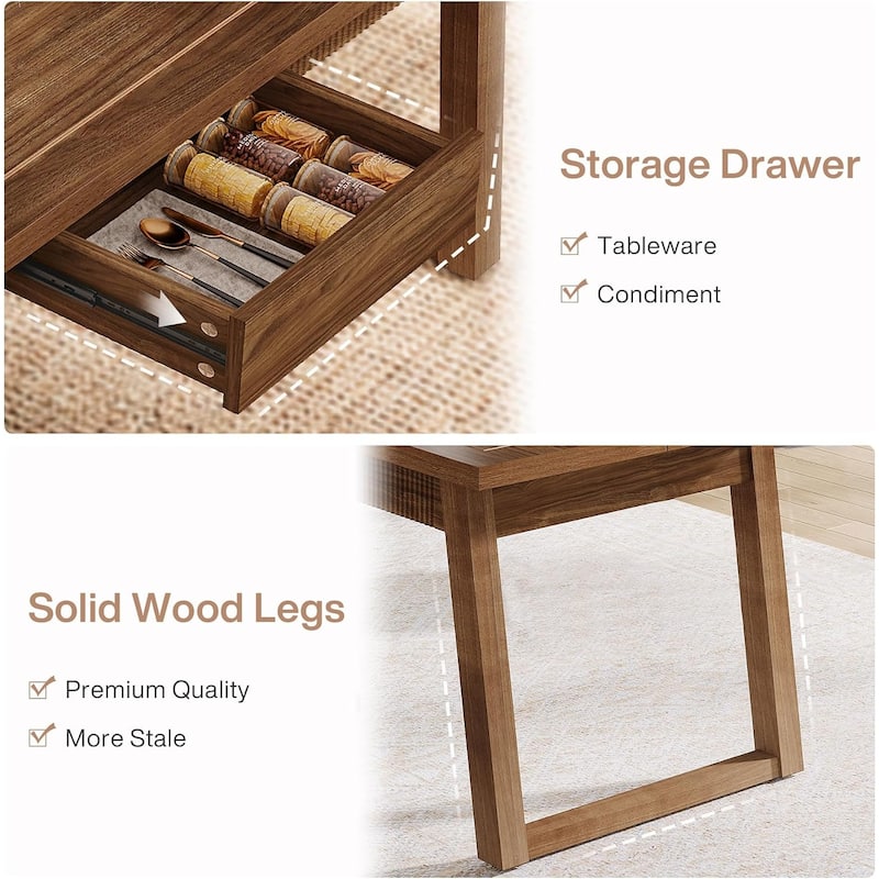 55 Inches Dining Table with Storage Drawer, Rectangular Dinner Kitchen Table