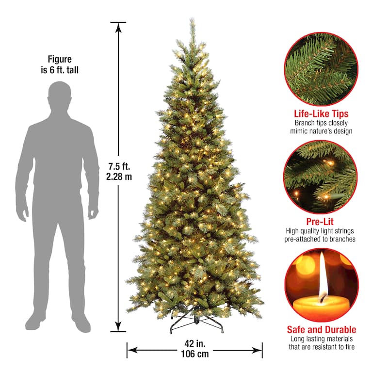 National Tree Company 7.5 ft. Tiffany Slim Fir Hinged Tree with 550 Clear Lights-UL