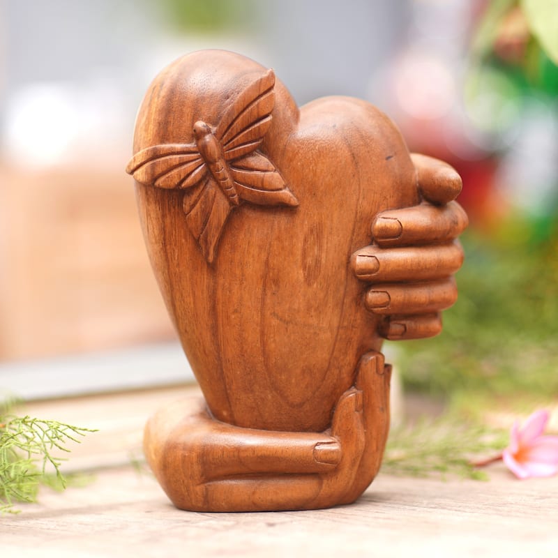 Novica Handmade Love Butterfly Wood Sculpture