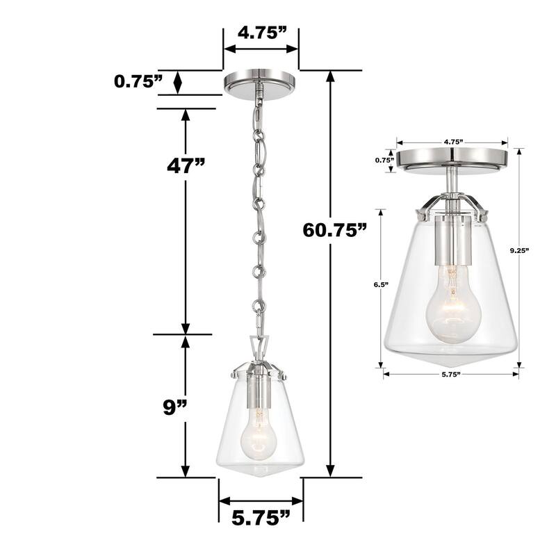 Voss 1 Light Polished Nickel Semi Flush Mount - 5.75"W x 9.25"H x 5.75"D