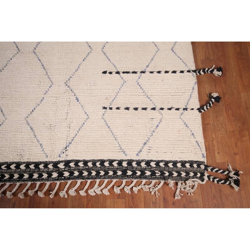 All-Over Ivory Moroccan Oriental Area Rug Handmade Wool Carpet - 8'8"x 12'11"