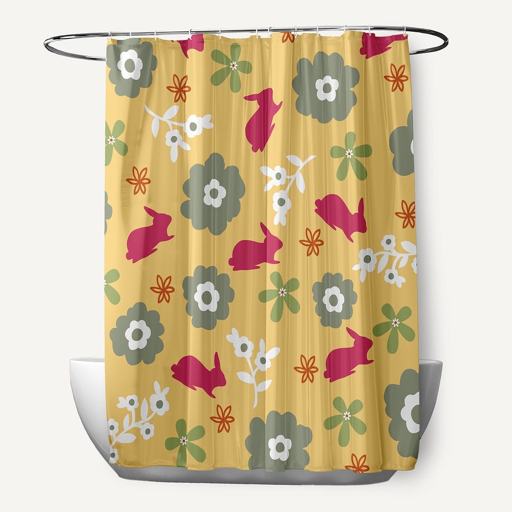 Flowery Love with Bunnies Shower Curtain