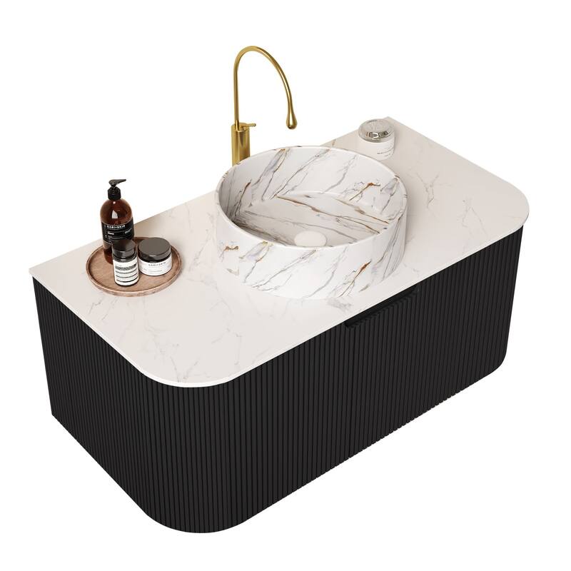 Wall Mounted Bathroom Vanity with Sink - 36" - Black